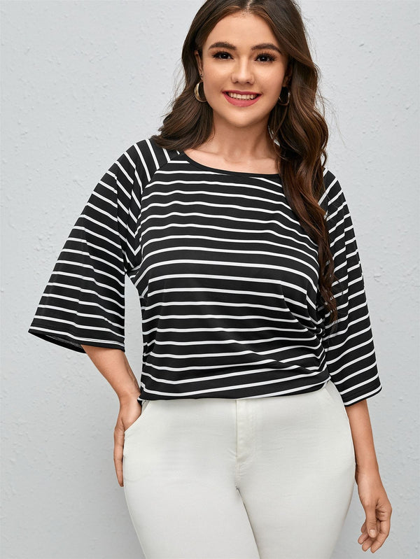 Shein- Plus Striped Print Tee