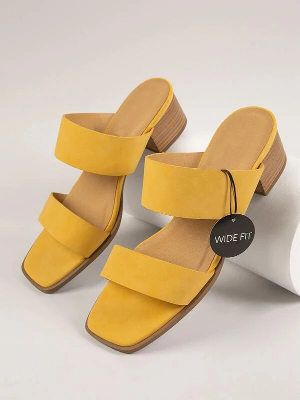 Shein- Square toe faux leather high heel shoes