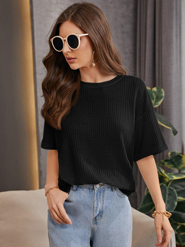 Shein- Drop Shoulder Waffle Knit Tee