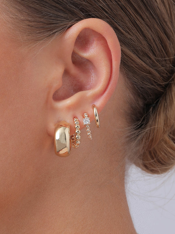 Shein - 4pairs Rhinestone Decor Hoop Earrings