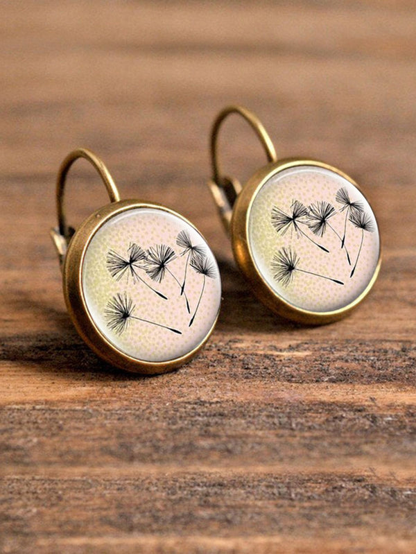 Shein - 1pc Dandelion Pattern Round Earrings Copper Jewelry