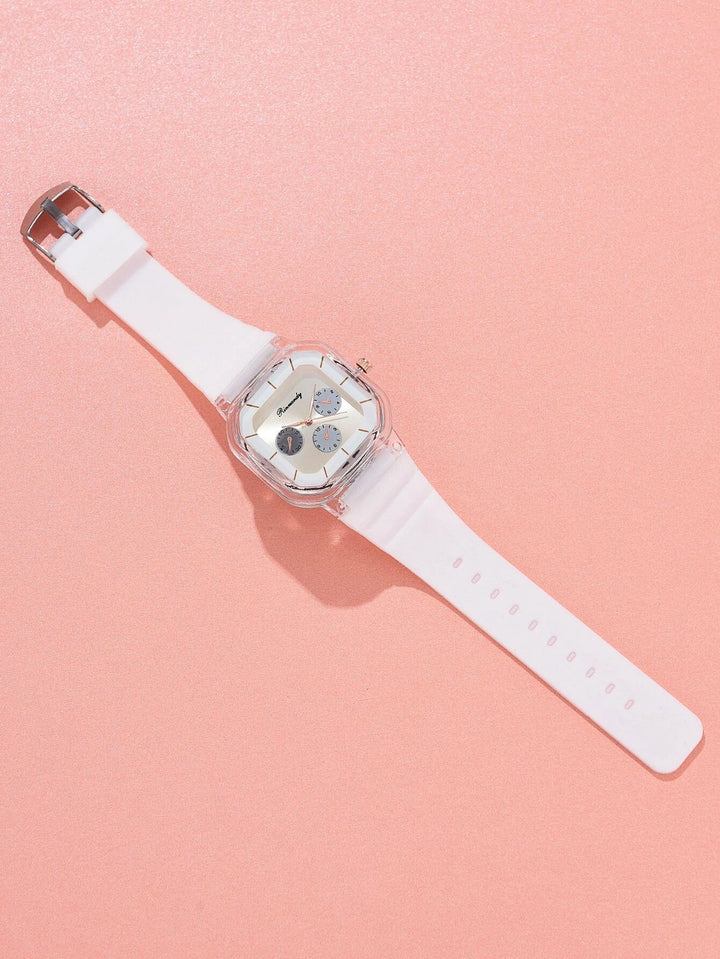 Shein- Silicone Strap Square Pointer Quartz Watch