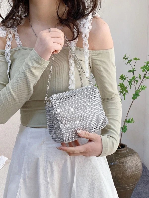 Shein - Rhinestone Decor Chain Square Bag