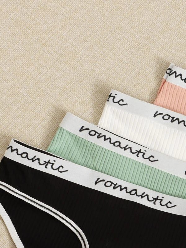 Shein - Contrast Invisible Phrase Stripe Briefs 7 Pack