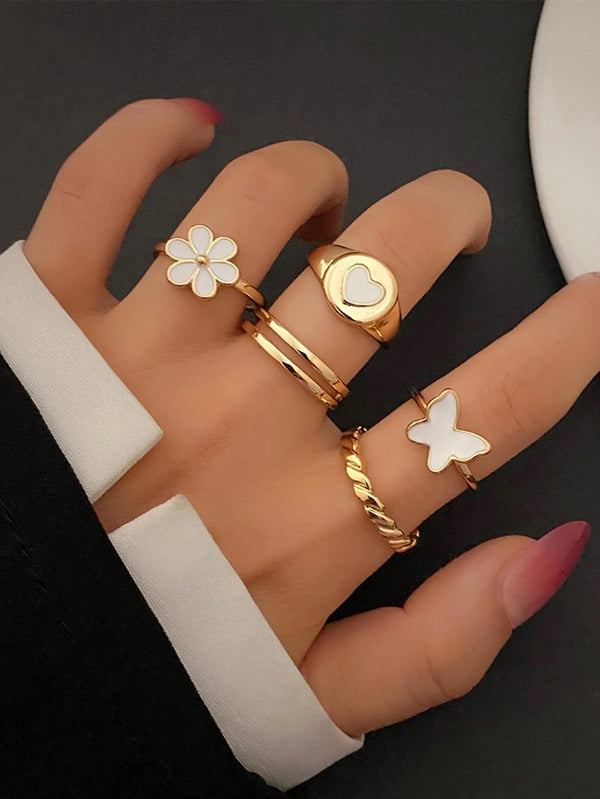 Shein - 5pcs Flower Decor Ring