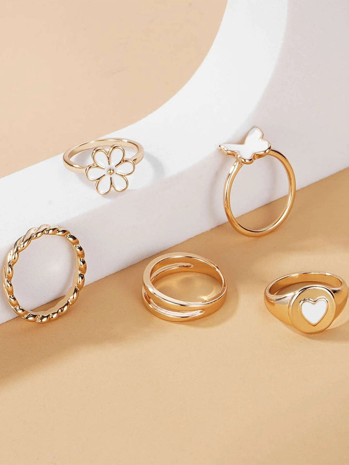 Shein - 5pcs Flower Decor Ring