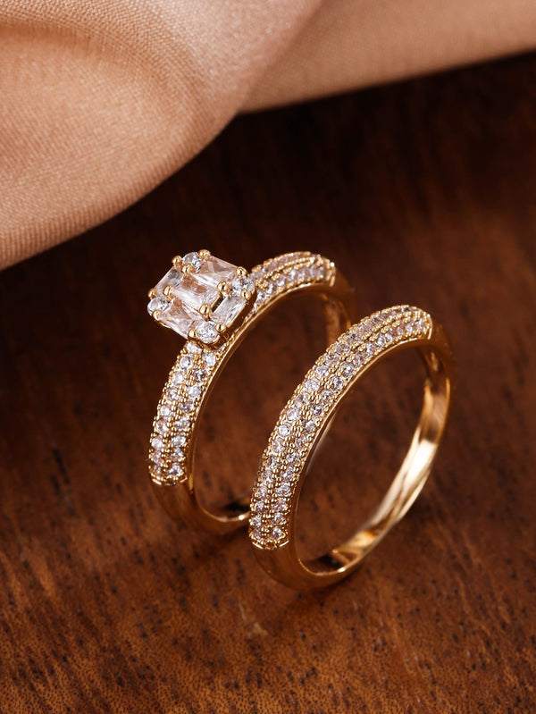 Shein - 2pcs Cubic Zirconia Decor Ring