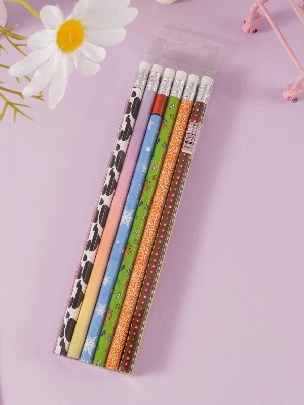 Shein- 12pcs Flower & Dot Print Random Pencil