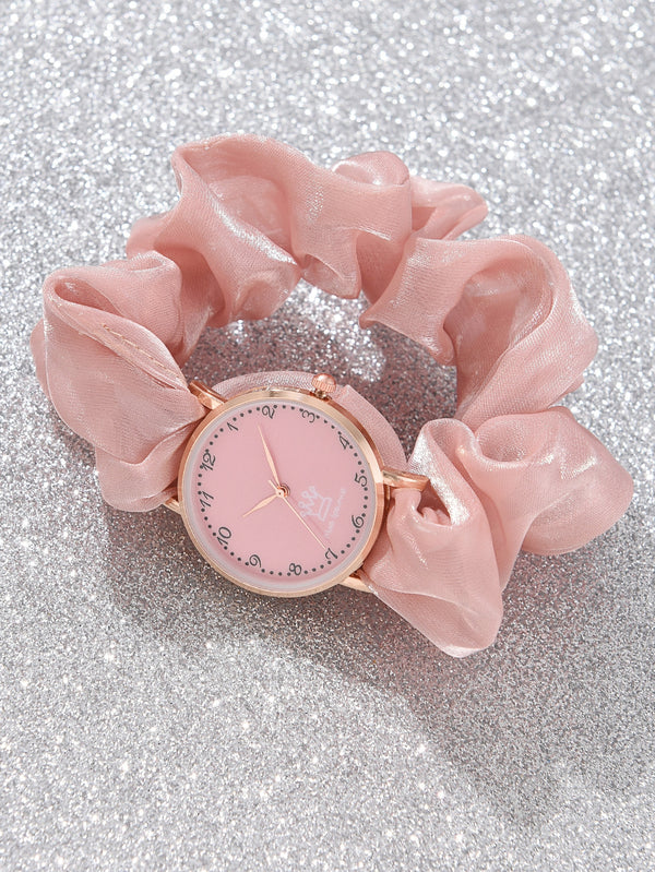 Shein - Round Pointer Scrunchie Quartz Watch