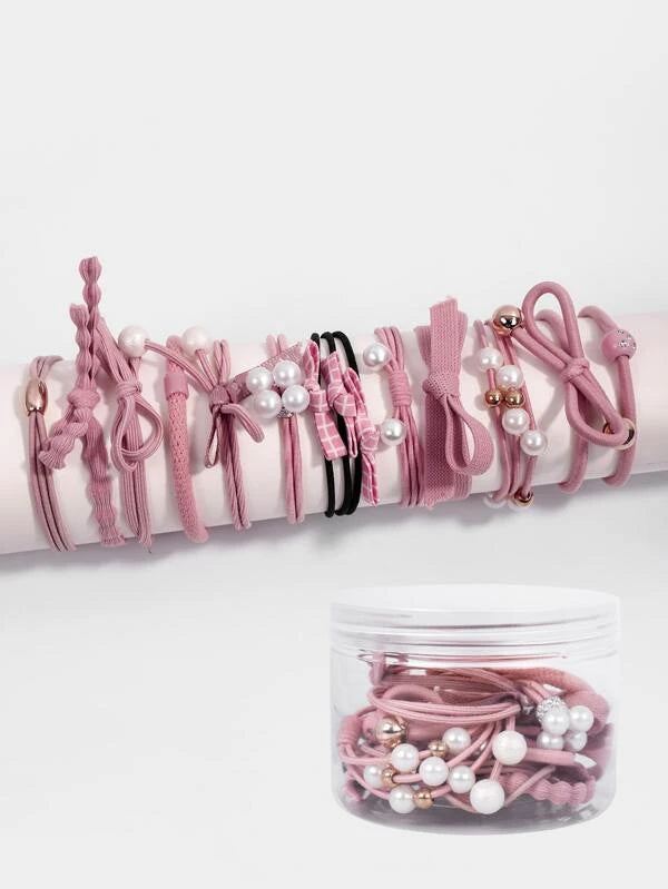 Shein - Hudiehua9384 Accessory store Decorative Bowknot & Faux Pearl Hair Tie 12 Pieces