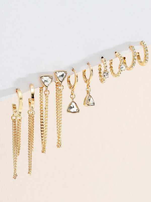 Shein - 5pairs Rhinestone & Chain Decor Earrings