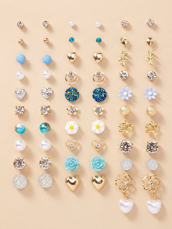 Shein - 30pairs Rhinestone & Flower Decor Earrings