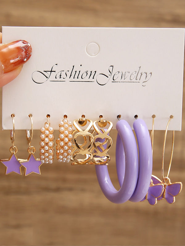 Shein - 5pairs Heart & Star Decor Earrings