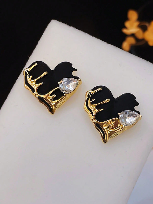 Shein - Rhinestone Decor Heart Stud Earrings