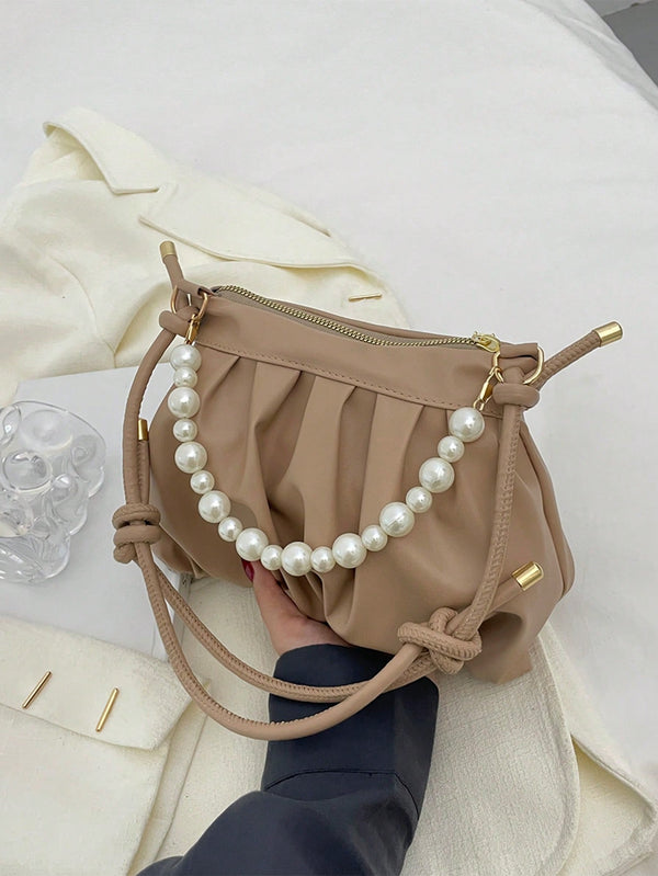 Shein - Small Ruched Bag Solid Color Faux Pearl Decor shoulder Bag