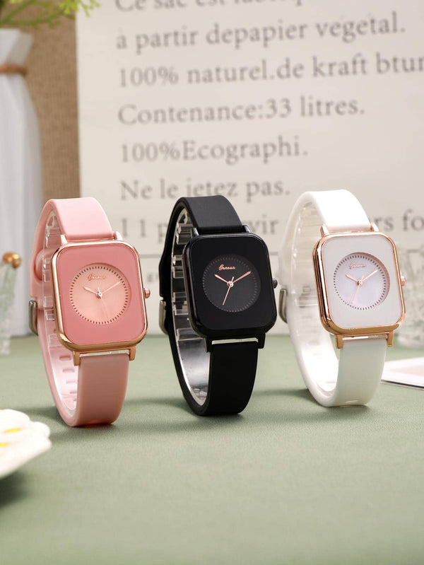 Shein - 3pcs/set Square Pointer Quartz Watch