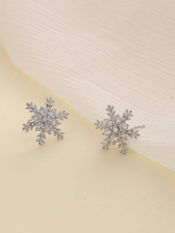 Shein - 1pair Glamorous Cubic Zirconia Snowflake Decor Stud Earrings For Women For Daily Decoration