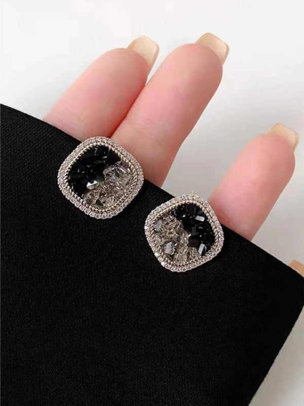 Shein - Glamorous Zinc Alloy Cubic Zirconia Square Stud Earrings For Women For Daily Decoration