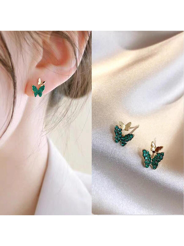 Shein - Vintage Butterfly Stud Earrings, Fresh Fashion, Minimalist Forest Style, Green Earring, Mini Cute Earring