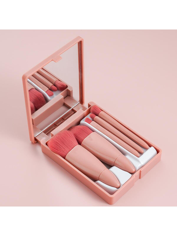 Shein - 5pcs Mirror Makeup Brush Set, Portable Multifunctional Powder Brush, Eye Shadow Brush, Mini Soft Brush For Travel