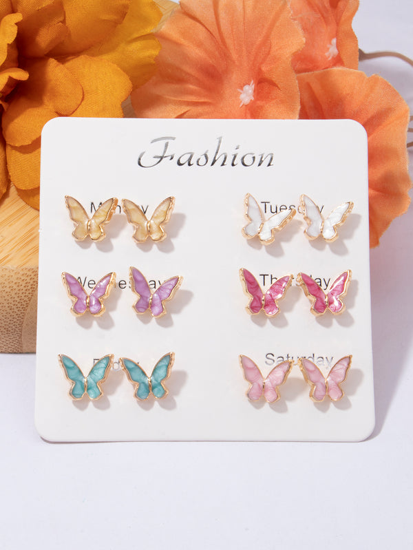 Shein - 6pairs/set Butterfly Stud Earrings