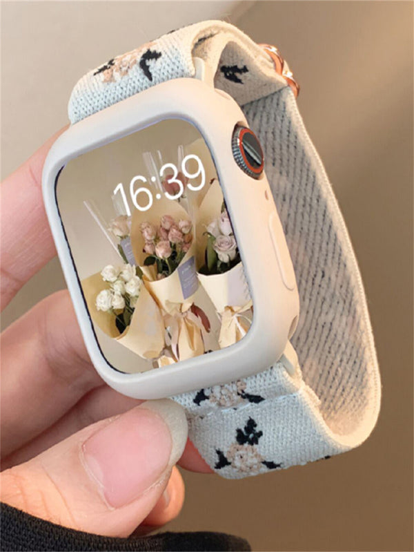 Shein - 1pc Flower Print Silicone Watchband Compatible With Apple Watch