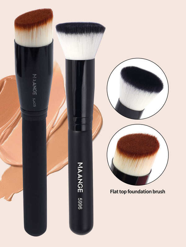 Shein - MAANGE 2pcs Professional Foundation Brush Set,Flat Head Foundation Brush,Makeup Tools With Soft Fiber For Easy Carrying,Brush For Travel