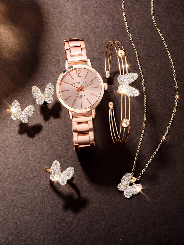 Shein - Steel Band Digital Butterfly Ladies Watch Set of 5