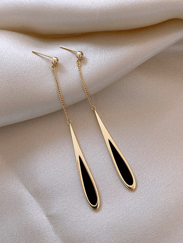 Shein - 1pair European And American Style Black Tassel Drop Earrings, Fashion Party Luxurious Accessory For Women's Temperament Jewelry