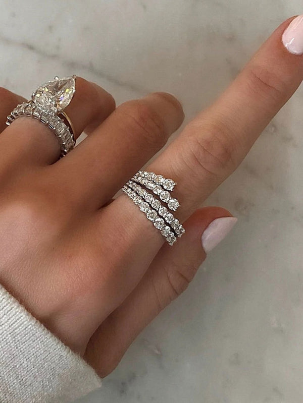 Shein - 1pc simple and fashionable line Cubic zirconia ring women's silver ring bridal wedding accessories party new fashion jewelry