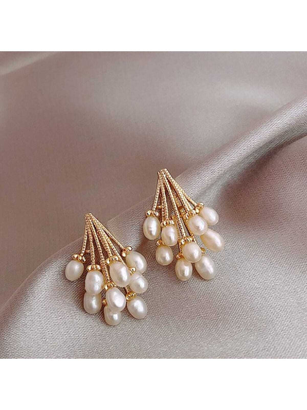 Shein - 1pair Fashionable Elegant Faxu Pearl Earrings Suitable For Women's Daily Wear