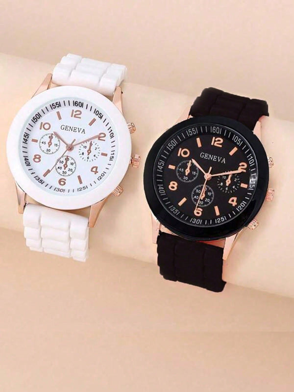 Shein - 2pcs Couple Round Pointer Quartz Watch