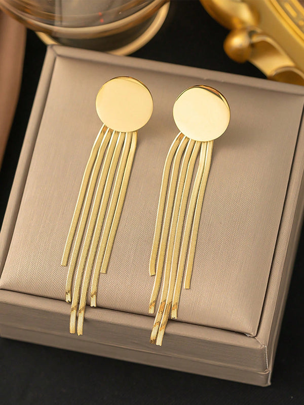 Shein - 1pair Gold-color European And American Style Nightclub Long Personalized Earrings Fashionable And Stylish Atmosphere Earrings Women's Accessories