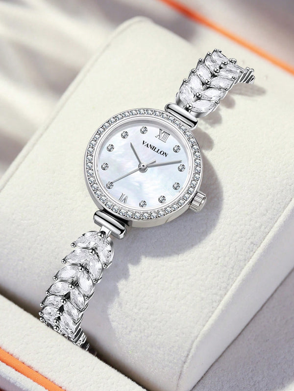 Shein - 1pc Ladies' Wristwatch With Fish Tail Strap & Starry Sky Design Dial, Full Rhinestone Quartz Watch