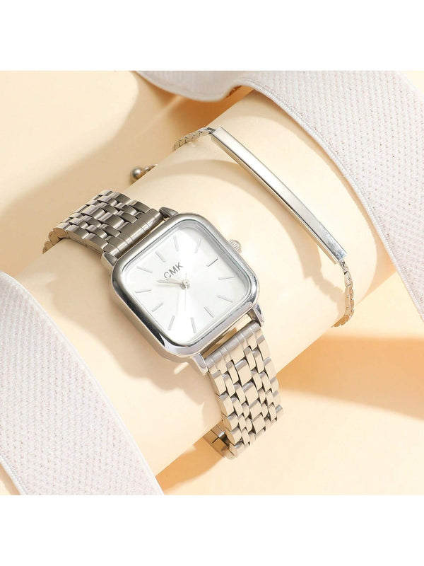 Shein - Ins Niche Steel Band Watch Simple Stainless Steel Watch Ladies Quartz Watch Set