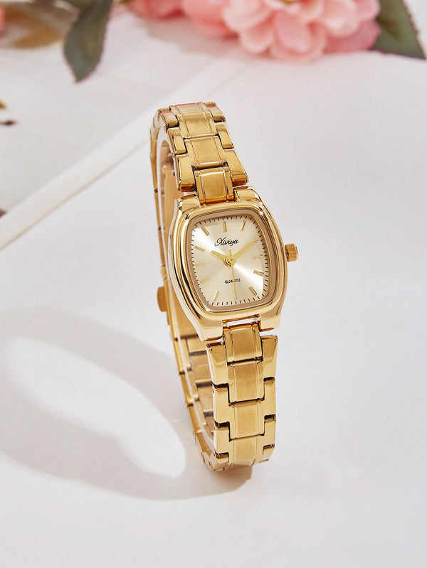 Shein - 1pc Women's Gold Stainless Steel Strap Elegant & Classic Quartz Watch, Gift For Festivals