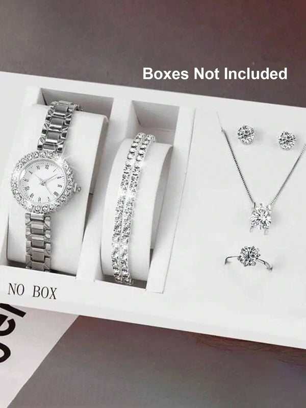 Shein - Rhinestone Decor Watch & 6pcs Jewelry Set