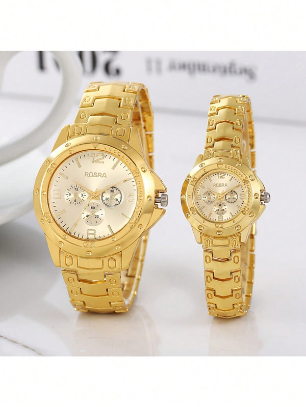 Shein - 2pcs Watches For Men And Women, Electronic Quartz Watch With Steel Strap, Gift For Couple