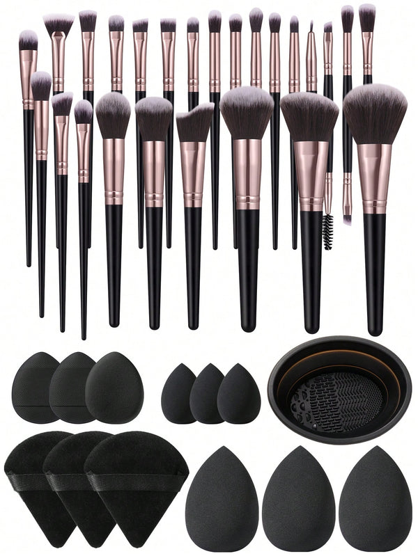 Shein - Makeup Tool Set  25pcs Makeup Brush Sets 1PCS Cleaning Brush 6PCS Makeup Puff 6PCS Makeup Sponge