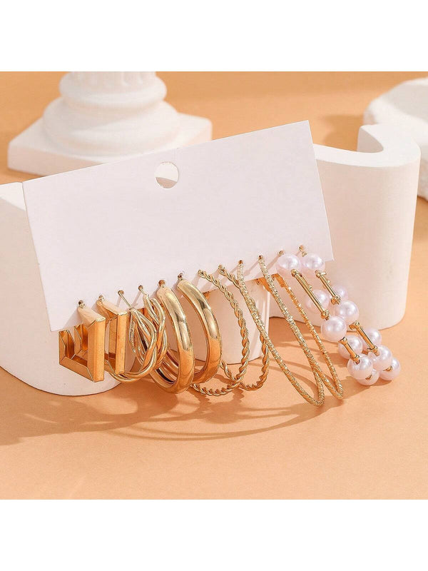 Shein - 6pairs/Set Fashionable Faux Pearl Earrings Set