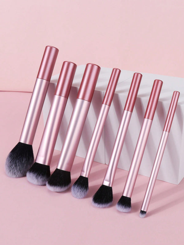 Shein - 7pcs Pink Professional Makeup Brush Set, Including Blush Brush, Loose Powder Brush, Concealer Brush, Eye Shadow Brush, Suitable For Travel, Gift Package