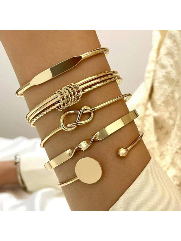 Shein - 5pcs Bohemian Style Women's Metal Bracelet Set