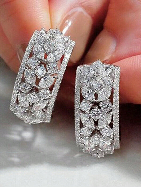 Shein - 1 Pair Glamorous Cubic Zirconia Stud Earrings For Women For Wedding Engagement Anniversary Party Jewelry Valentine's Day Gift