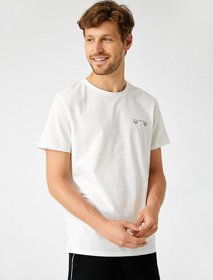 Koton- Letter Printed T-Shirt Crew Neck Cotton - Ecru