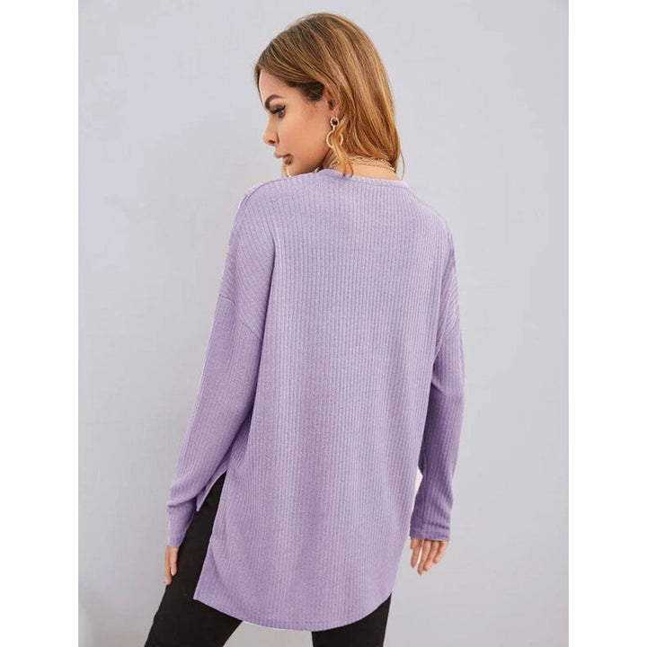 Shein- Solid Drop Shoulder High Low Split Hem Tee- Lilac Purple