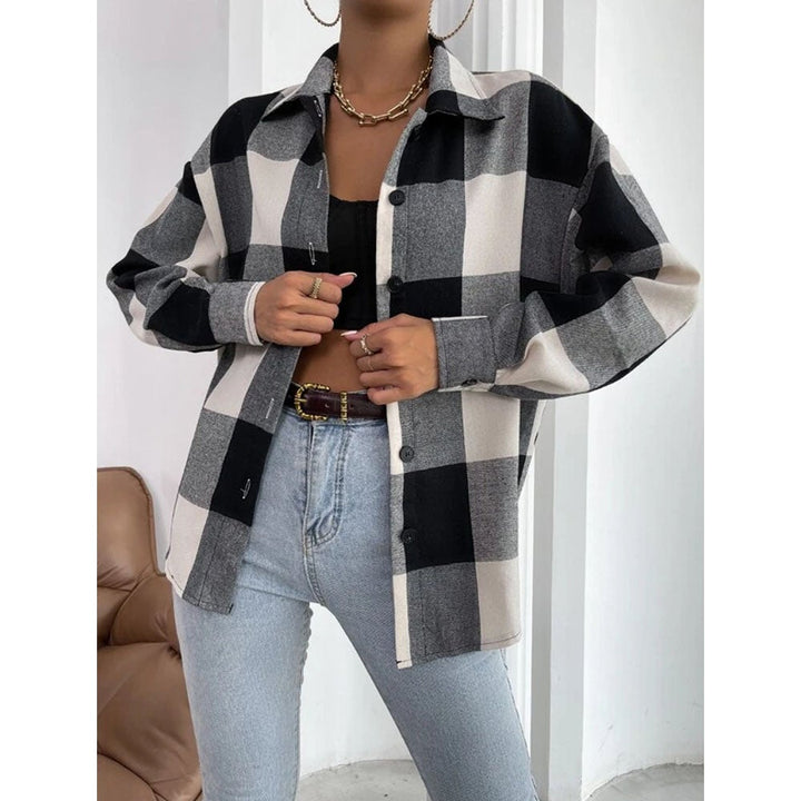 Shein- Buffalo Plaid Drop Shoulder Blouse