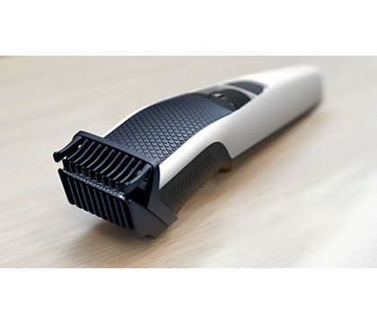 Philips Beard Trimmer with Hair Lift & Trim Comb, SS Blades, Zoom wheel 1 mm, 10 settings 0.5 mm-10 mm, 10hr charging / 45min use, Washable blades, White