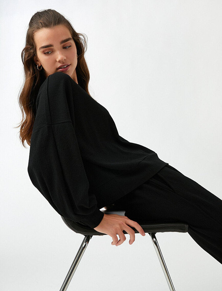 Koton- Ribbed T-Shirt Long Sleeve Crew Neck - Black