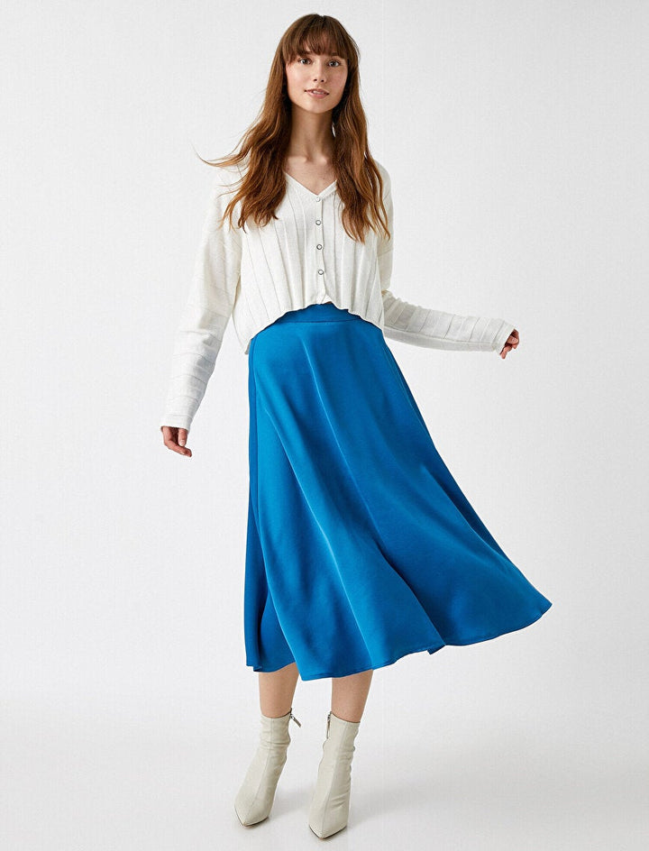 Koton- Straight Flared Skirt Elastic Waist - Petrol