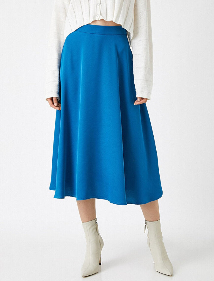 Koton- Straight Flared Skirt Elastic Waist - Petrol